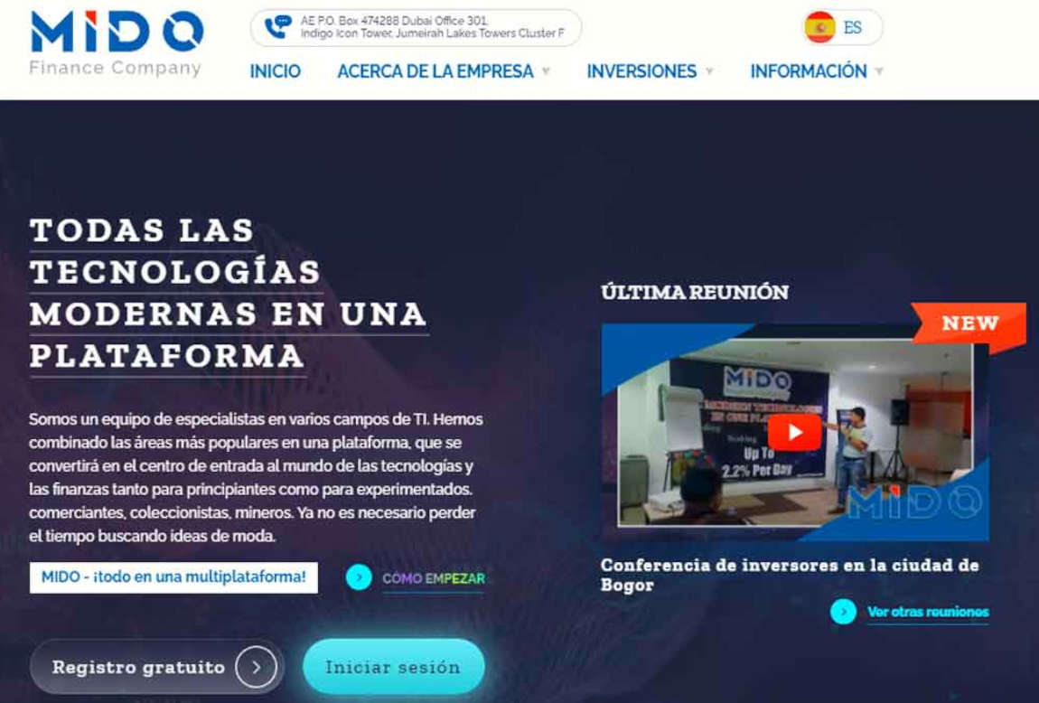 Mido Finance: página web